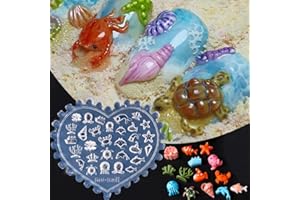 LIFOOST 3D Nail Art Molds Mini Size Silicone Mold Ocean Themed Sea Shell Starfish Conch Turtle Jellyfish Coral Crab Whale Submarine Carving Template Resin Mould for Jewelry Making Embossed Stencils