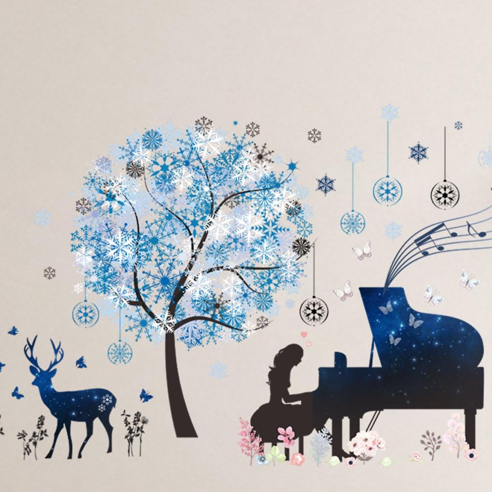 Amazon Zooarts ウォールステッカー シルエット 綺麗 雪結晶の木 蝶々 姫とピアノ トナカイ 壁紙シール おしゃれ インテリア雑貨 賃貸ok 姫とピアノ ウォールステッカー オンライン通販