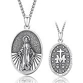 PARYFO 925 Sterling Silver St Michael/St Benedict/Virgin Mary Miraculous Medal Necklace Protection Amulet Pendant Catholic Medallions Jewelry