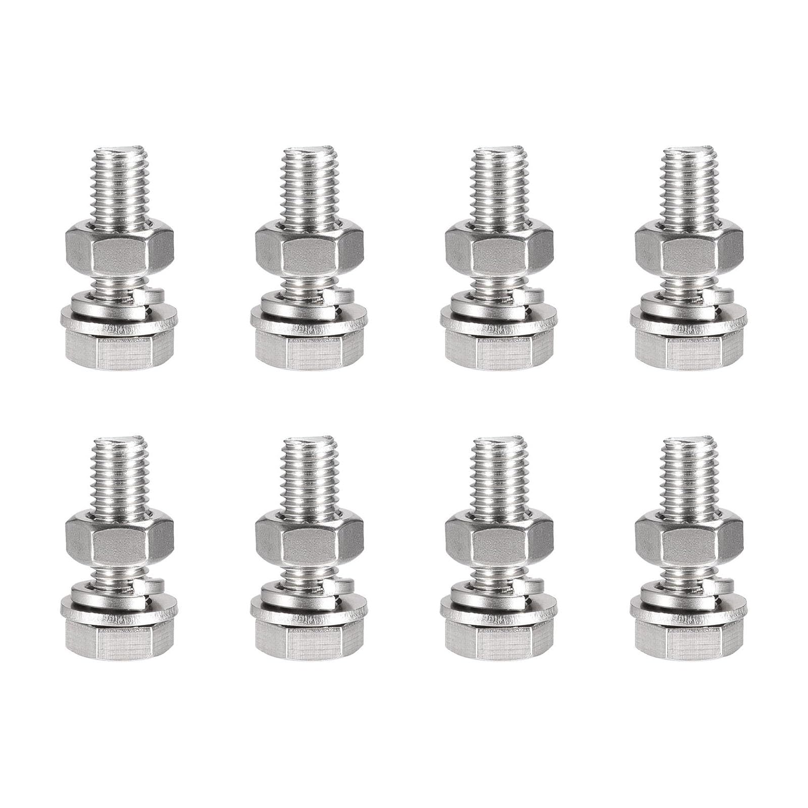 TOP-VIGOR 8Pcs M10 x 35mm Hex Head Screws Bolts, Nuts, Flat & Lock Washers Kits, 304 Stainless Steel Fully Thread Hexagon Bolts for DIY Bike Motorcycles Repair
