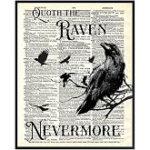 The Raven, Edgar Allan Poe, Nevermore - Medieval Decor - Gift for Wicca, Wiccan, Witchcraft, Occult Fan - Goth Room Decor - Gothic Home Artwork - Creepy Scary Wall Art Picture - Halloween Decoration