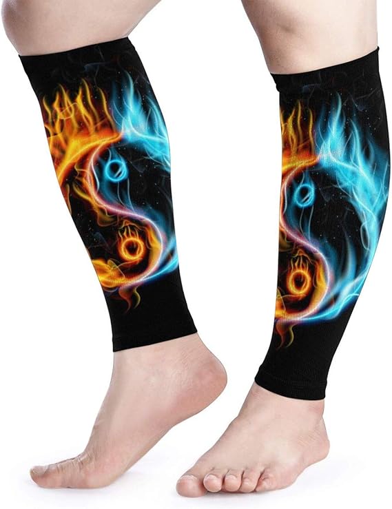 Amazon 火燃える陰陽 ふくらはぎサポーター 高弾性 通気性 カーフスリーブ ふくらはぎ むくみ解消 疲れ軽減 着圧 ソックス スポーツ 日常生活 バスケ ランニング おしゃれ 男女兼用 左右セット ニーカバー 通販