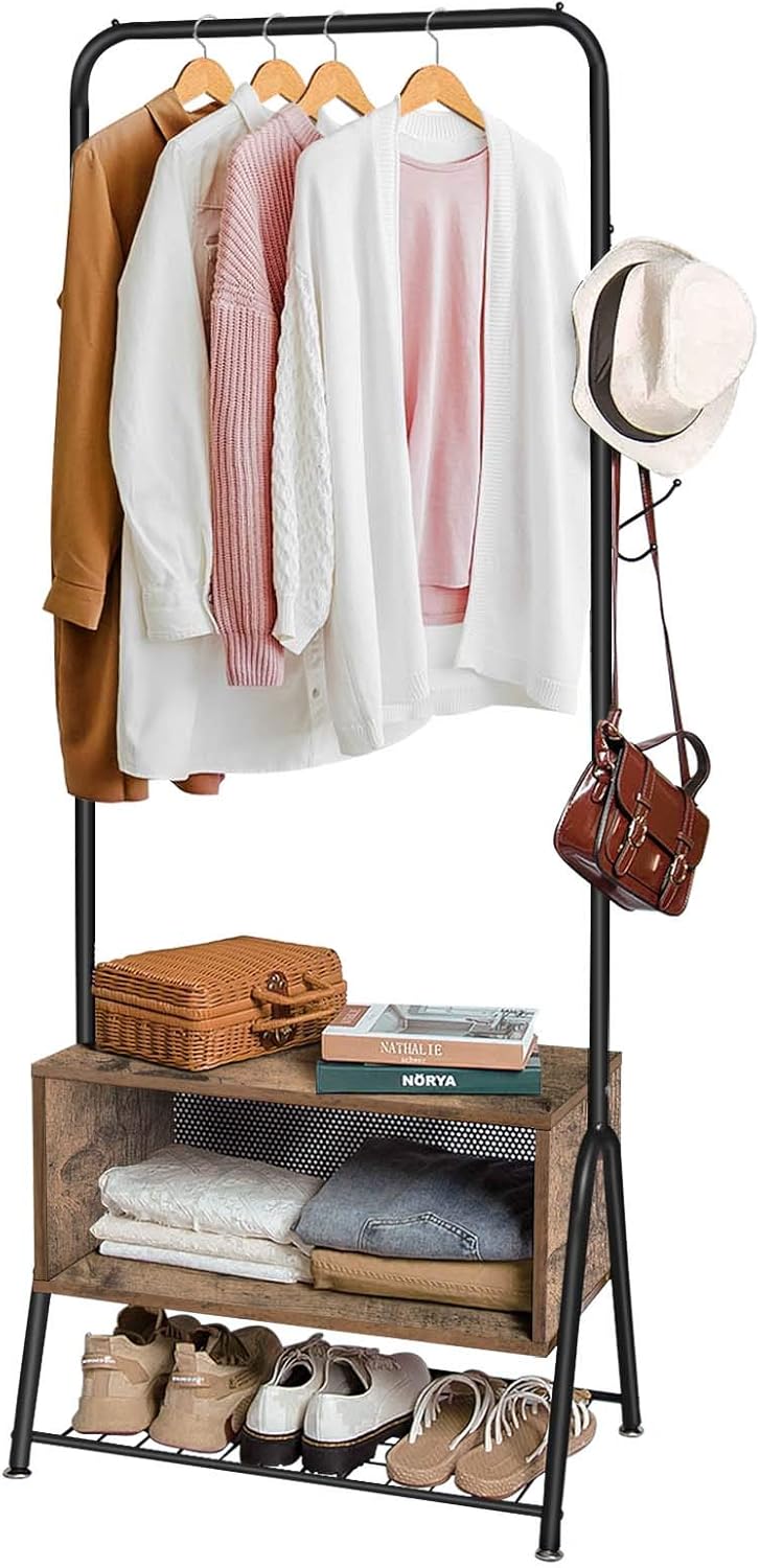 hall clothes rack on Coat Rack Hall Tree With Wooden Cabinet For Home Bedroom Living Room Hallway Entryway 5 In 1 Wood Look Accent Furniture Metal Frame Black Rustic Brown Furniture Home Kitchen Ilsr Org