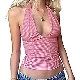 Women Sexy Halter Crop Tops Y2k Going Out Top Backless Tie up Slim Tank Top Cute Summer Cami Top Streetwear