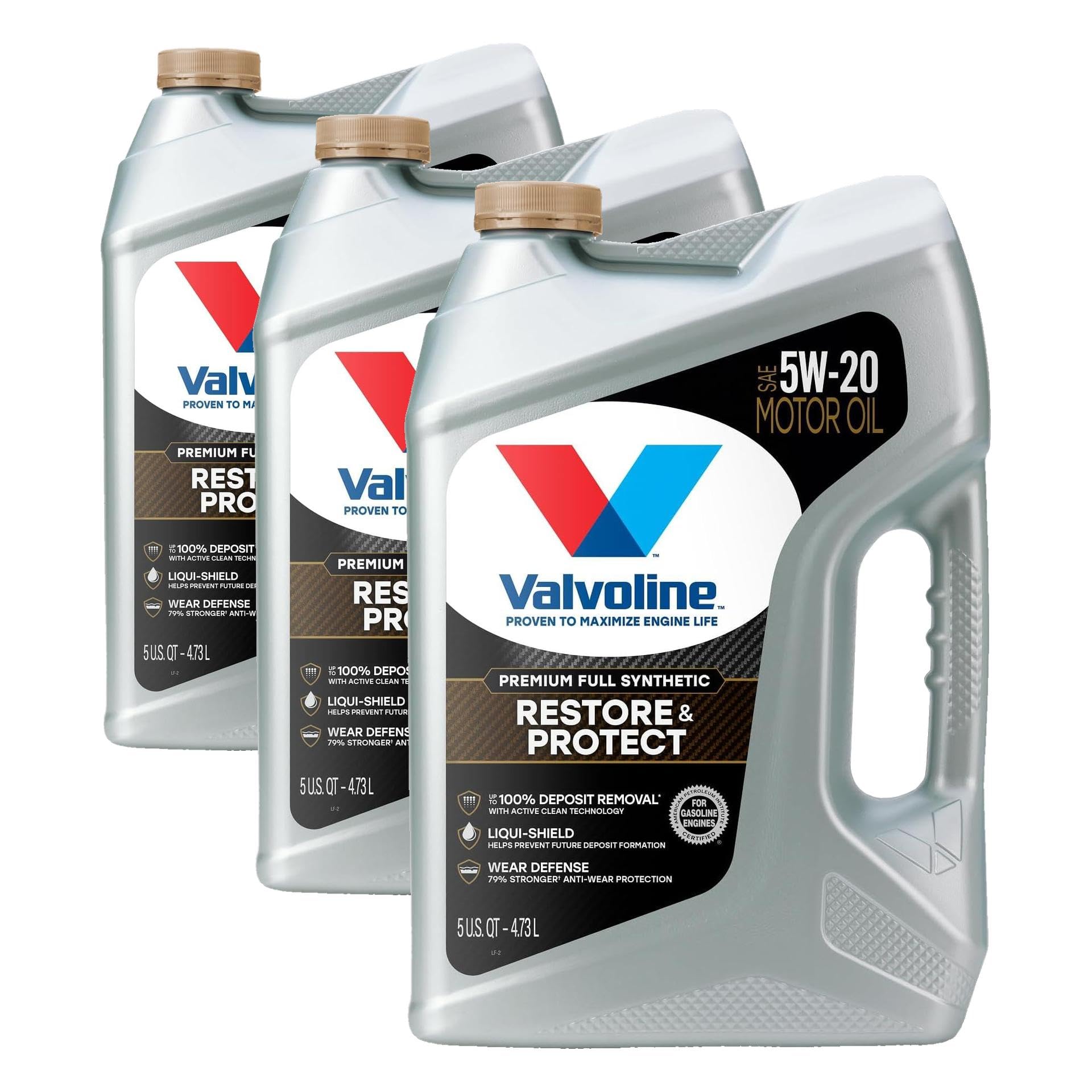 Valvoline Restore & Protect Full Synthetic 5W-20 Motor Oil 5 Quart (Pack of 3)