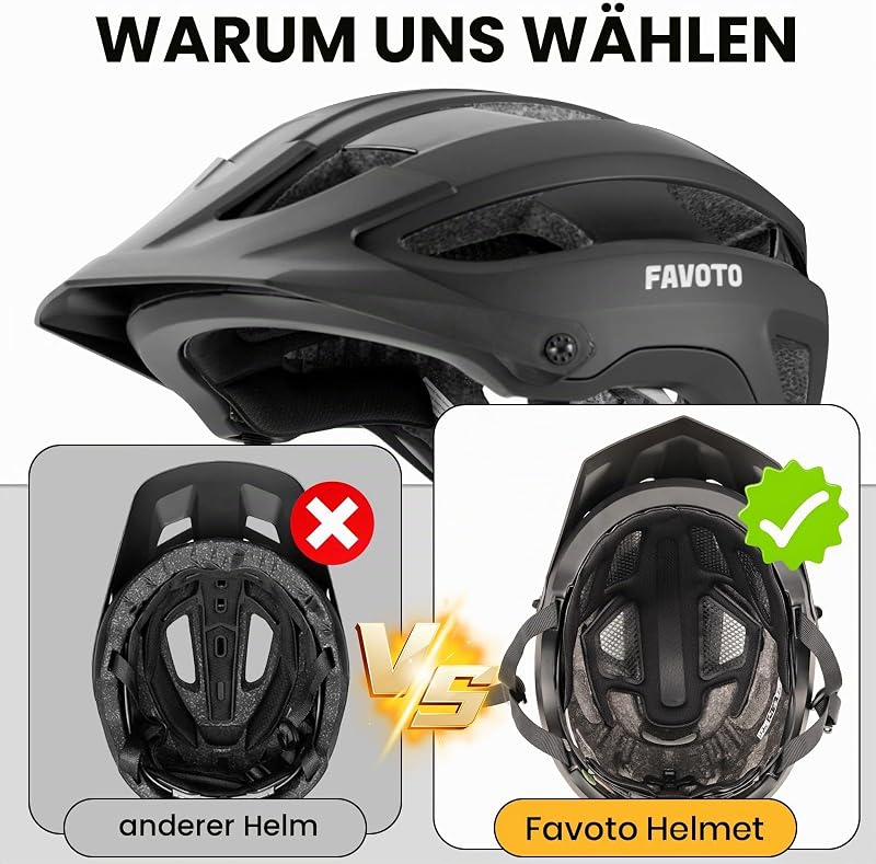 MTB Fahrradhelm mit abnehmbarem Schirm, Leicht Fuer Herren