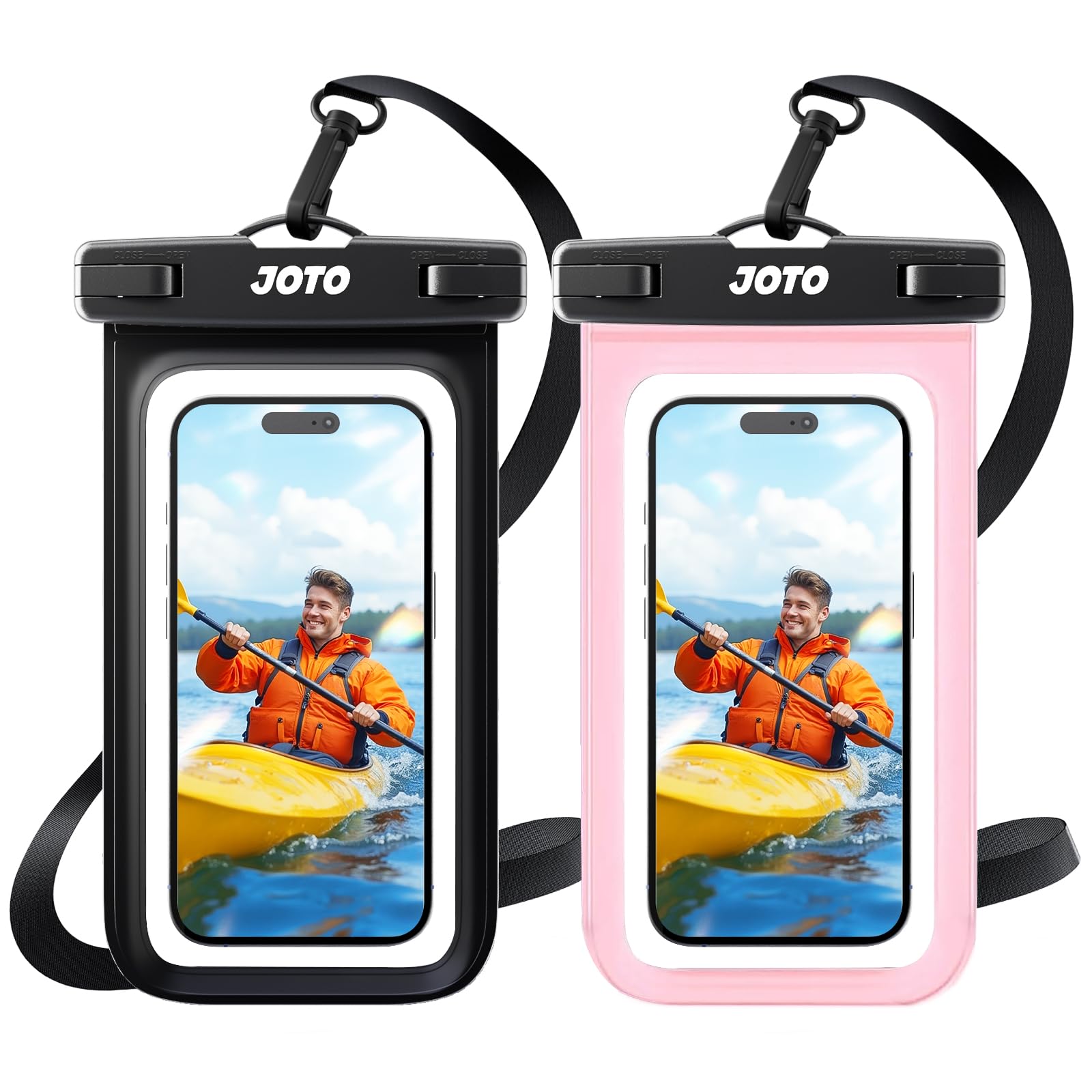JOTO 2 Pack Waterproof Phone Pouch Case Up to 7", IPX8 Underwater Phone Case Protector Cellphone Dry Bag for iPhone 17/Air 16 15 14 13 12 Pro Max Xs Max XR X 8 7 6S Plus SE/Galaxy S24 S23 -Black/Pink