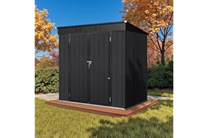 LINKHOO 6 x 4 FT Outdoor Storage Shed, Metal Garden Tool Shed with Slooping Roof, Lockable Doors and Aluminum Frames, Easy to Assemble for Garden, Patio, Lawn, Black
