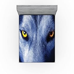 Ambesonne Wolf Fitted Sheet Set, Wild Animal with