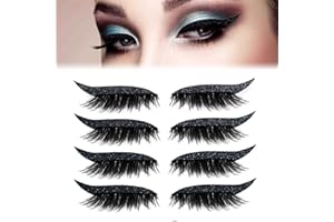 VIENFLONA Lazy Eye Shadow Eyelash Patch, 4 Pairs Reusable Adhesive Shadow & Eyelash Patches, Natural & Waterproof Eyelashes Makeup Stickers Instant for Women's Make Up(Black)