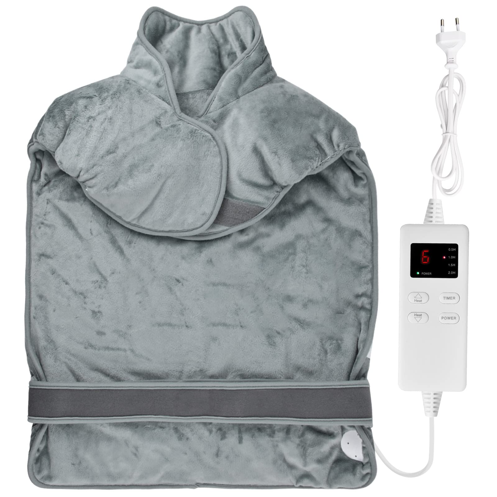 Heating Pad for Neck, Shoulder & Back - Auto Shut-Off, Quick Heat, 6 Settings, Washable (Gray)
