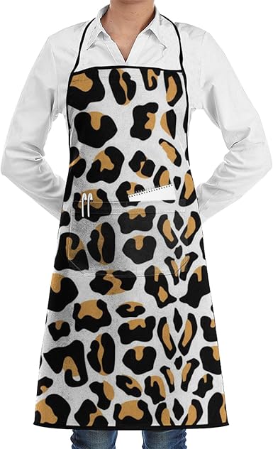 Delantal ajustable con bolsillo, diseño de leopardo, estampado de