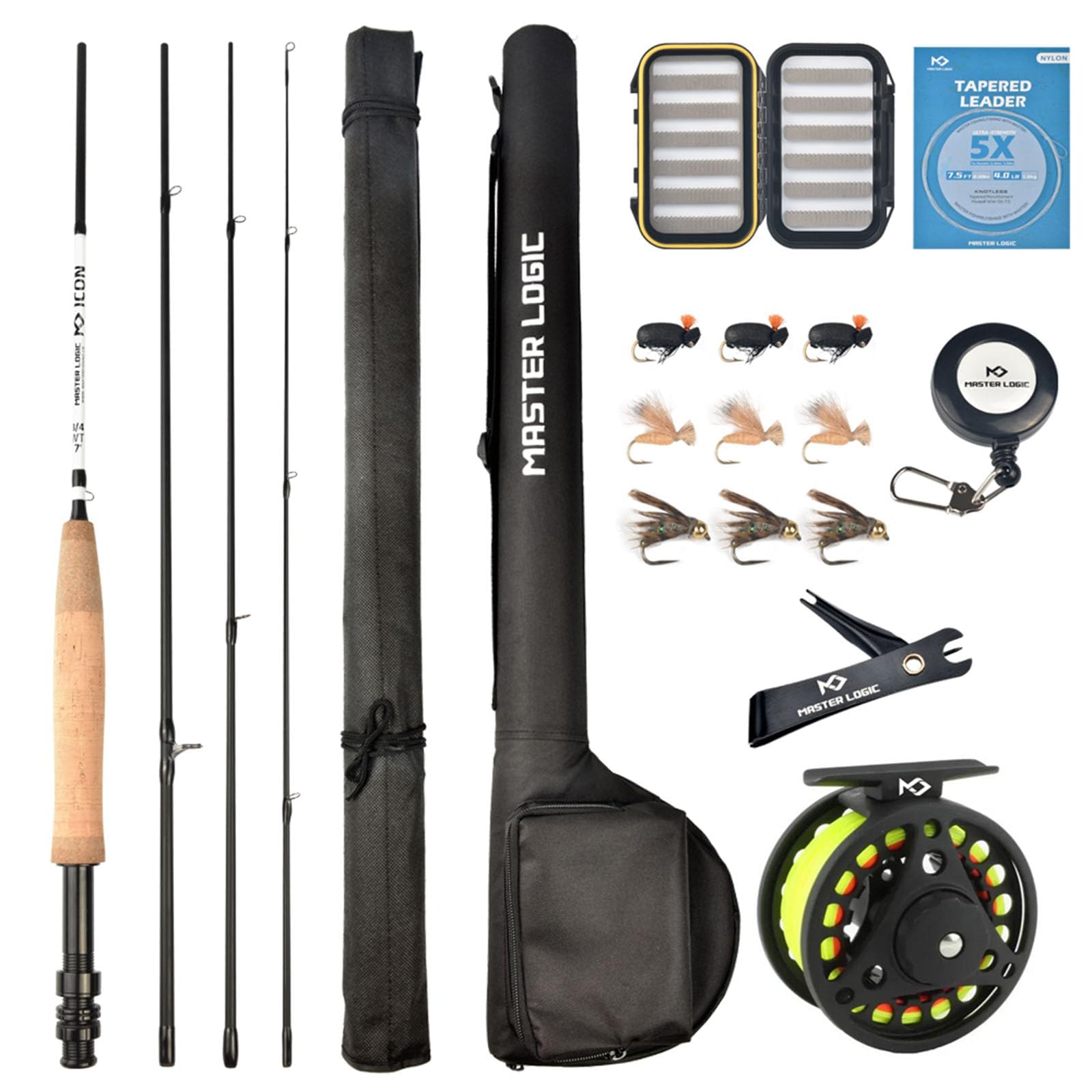 Photo 1 of MASTER LOGIC Fly Fishing Rod and Reel Combo Starter Kit, Graphite Fly Rod with Cork Handle, Die Cast Aluminum Reel, Fly Box Case & Fishing Flies and Carrying Case and Accessories(3/4wt-7'0"-4pc)