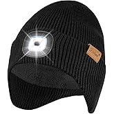 Etsfmoa Hat with Light for Men and Women,Fleece Lined Beanie with Earflaps,Type c Rechargeable LED Caps