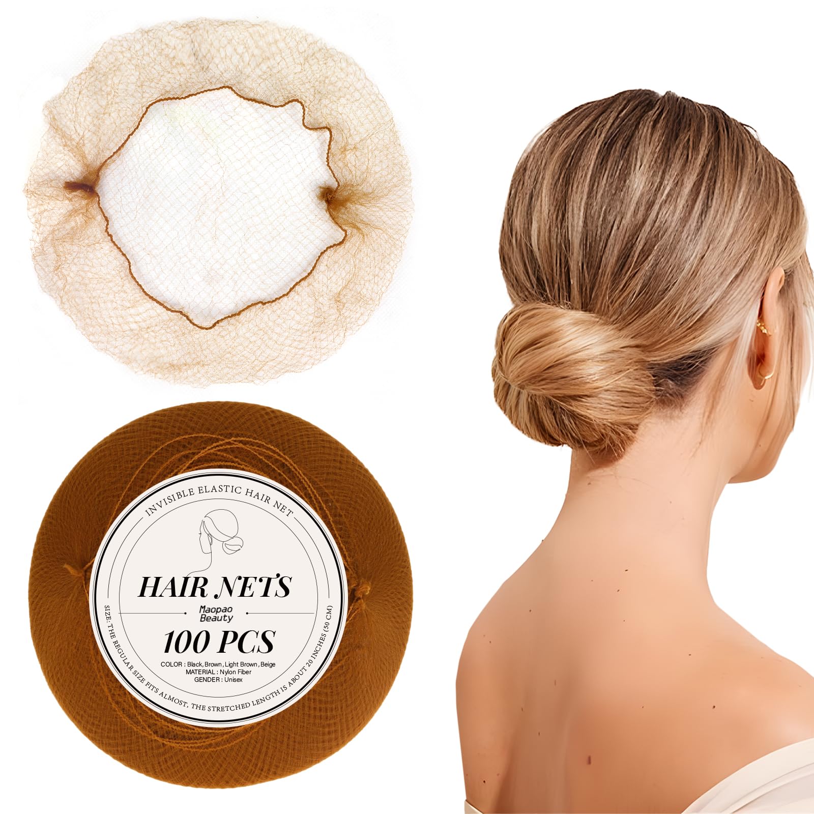 Photo 1 of Hair Net 100Pcs 20Inch Packed Individually High Elastic Nylon Edge Invisible Hair Nets for Women Buns Food Service Dancer Cooking Wigs(100Pcs,Light Brown)