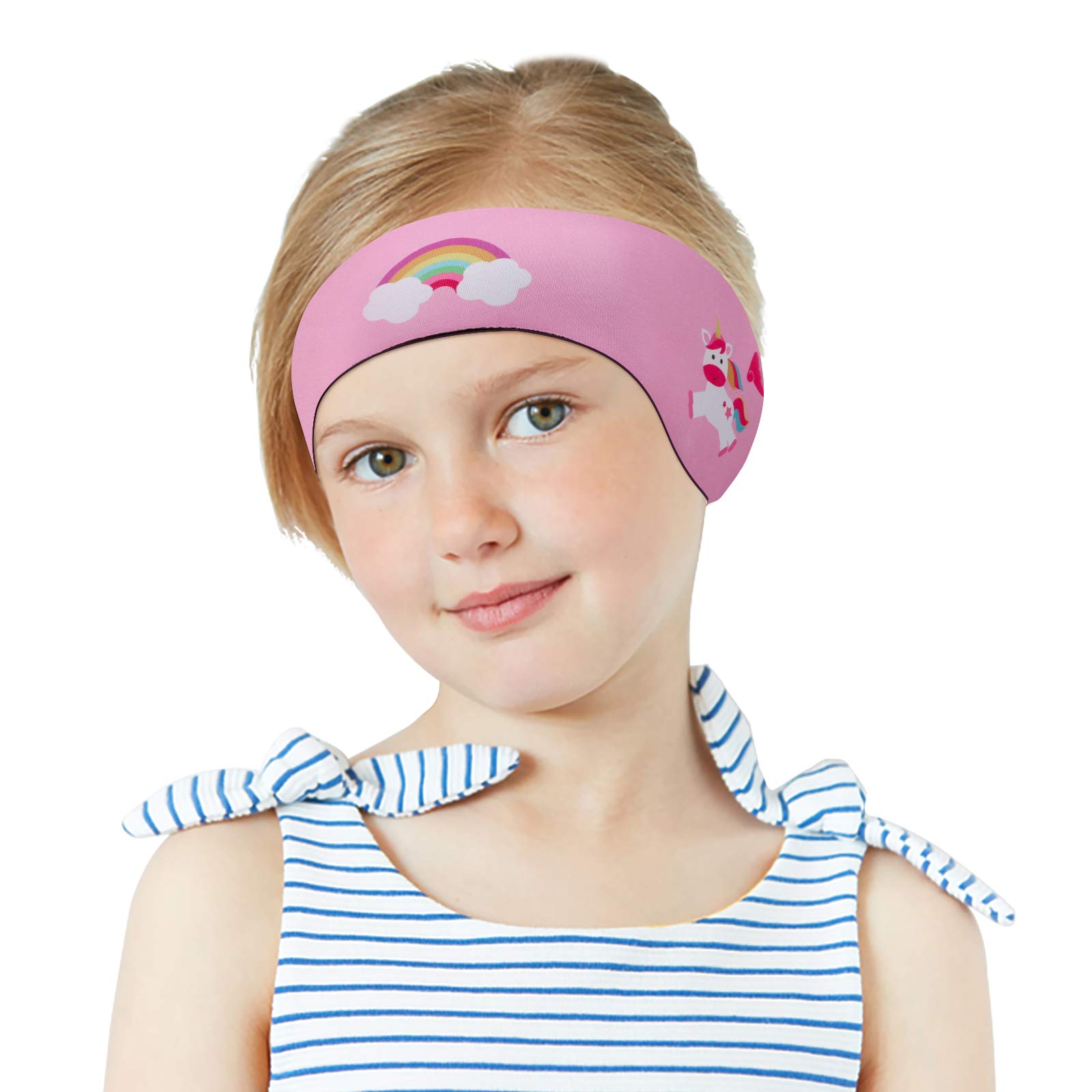 MoKo Kids Unicorn Swimmers Headband - Cute Waterproof Ear Protection for Bathing & Swimming - S Size - Pink