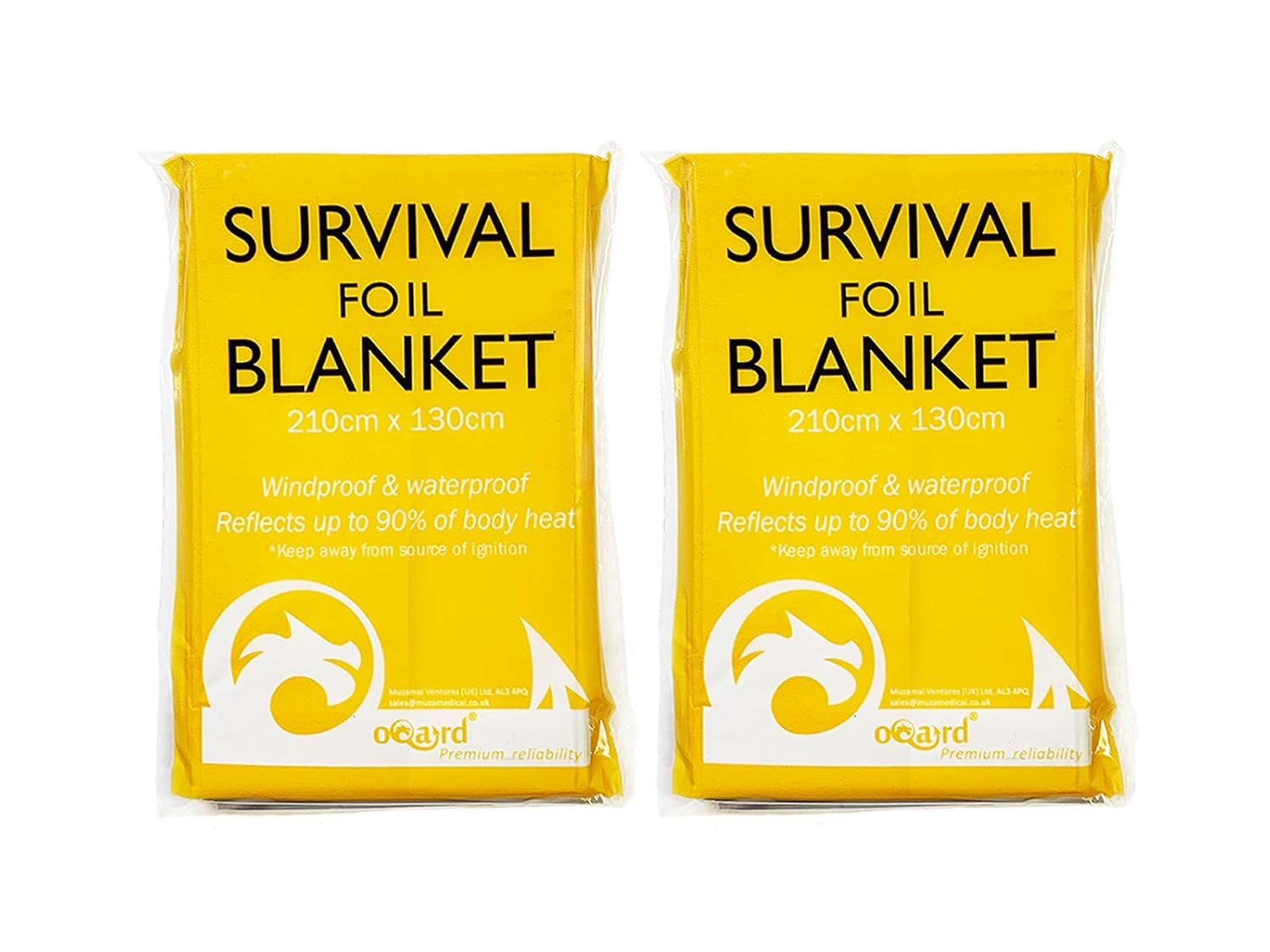 Oqard Survival Foil Blanket 210 cm x 130 cm - Pack of 2, 2 Blankets, 210cm x 130cm