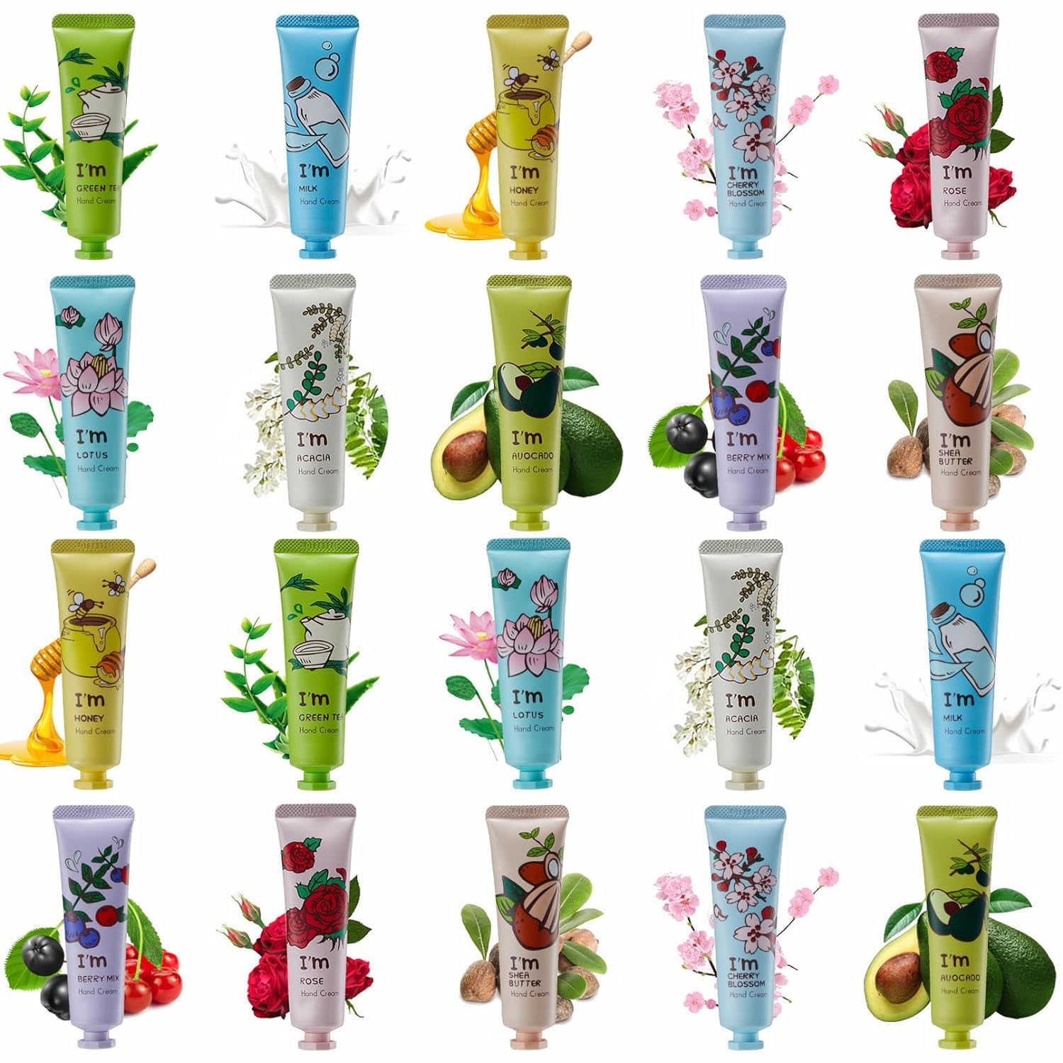 ausurme 20 Pack Hand Cream Gift Set,Hand Lotion for Dry Cracked Hands,Working Hands Body,Travel Size Hand Cream,Moisturizing Hand Lotion,Gift for Women Valentine's Day Mother's Day (Colorful)