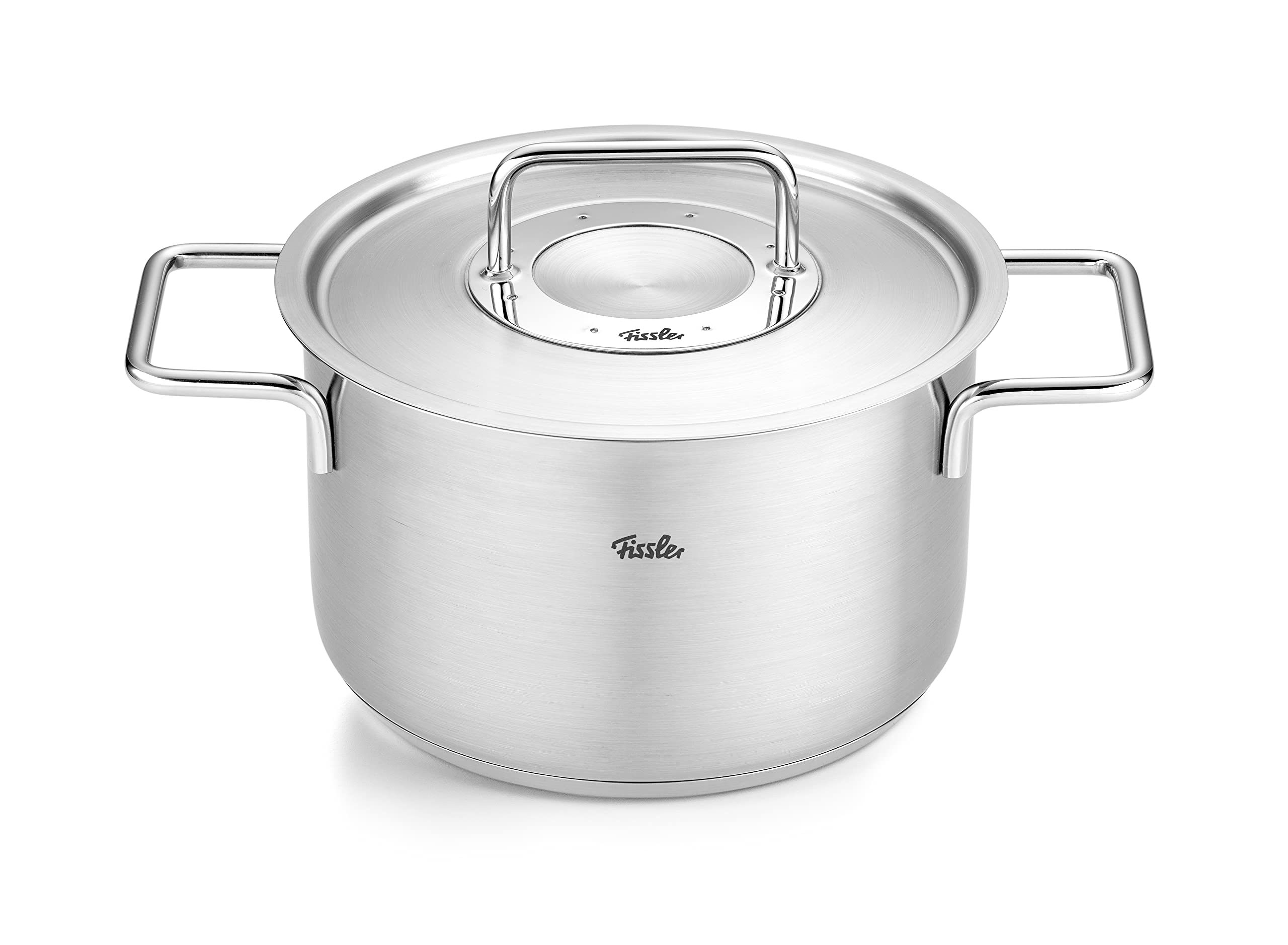 Fissler Pure Collection/Edelstahl-Kochtopfset, 6-teilig, Töpfe mit Metall-Deckel (3 Kochtöpfe,1 Bratentopf 1 Stielkasserolle 1 Edelstahlpflege) - Induktion, Silber 2