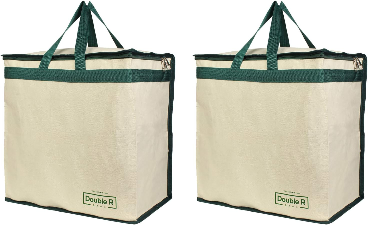 Double R Shopping Grocery Vegetable Bag With Reinforced Handles & Thick Base With Storage Covers Zip (Green, Pack Of 2)