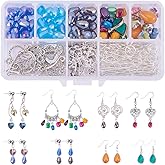 SUNNYCLUE 1 Box DIY 10 Pairs Chandelier Earrings Jewelry Making Starter Kit Chandelier Components Connector Charm Pendants, Shell Heart Beads, Earring Hooks Jewelry Findings for Adults Instruction