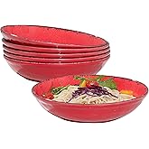 ZAROCRUS Farmhouse Melamine Pasta Bowls Set of 6, 42 OZ Large Serving Bowls Set, 9.25 inch Ramen Bowls,Wide and Shadow Rustic Red Round Dinner Bowl, Fruit bowl, Noodle Bowl, Salad Bowl Set, Red…
