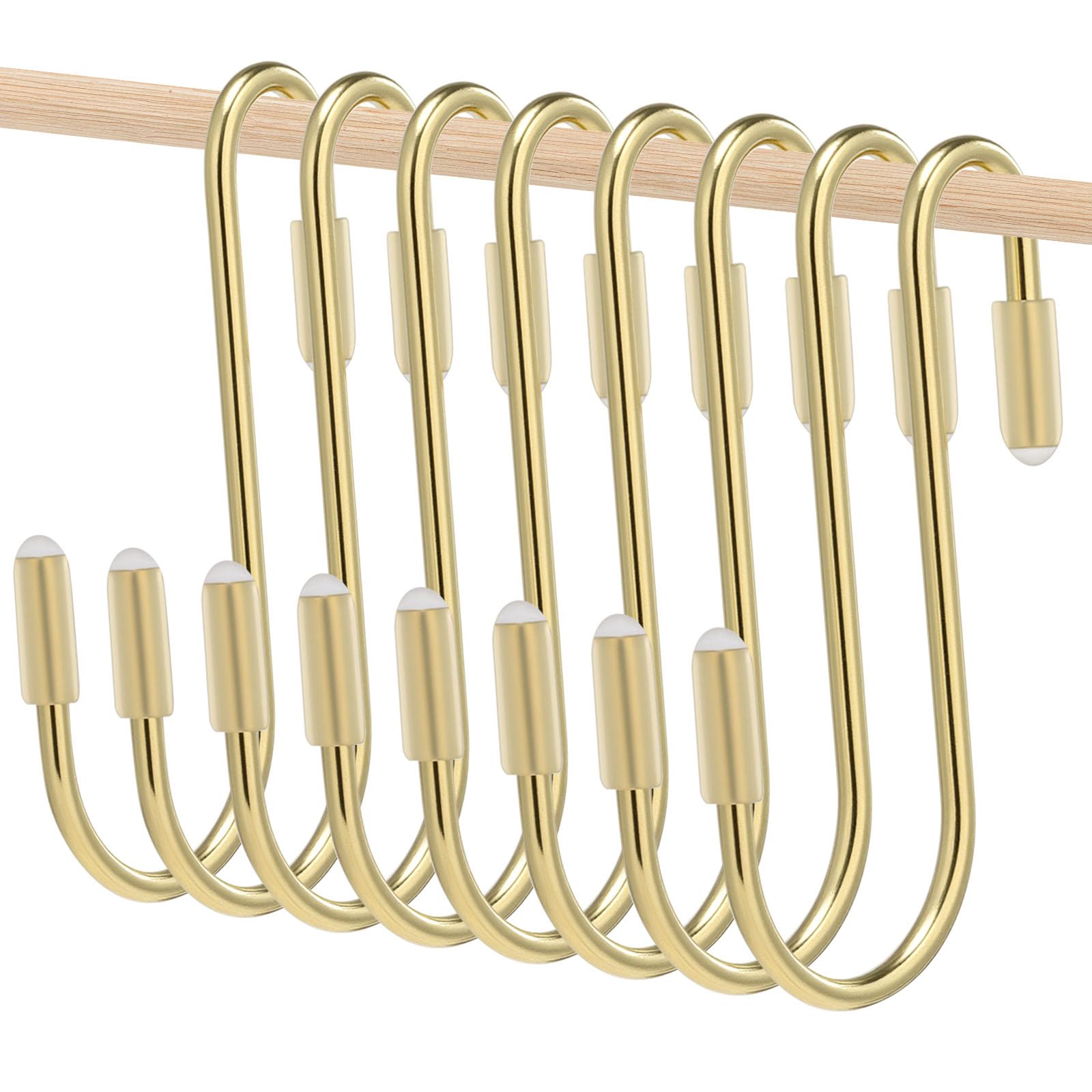 36 Pieces S Shaped Hooks Hanging Small S Hooks Hanger Vinyl Coated Closet S Hooks for Hanging Jeans Coat Towels Plants Jewelry Pot Pan Cups (Champagne Gold,2.4 Inch)