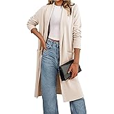 Simplee Women's Open Front Fall Cardigan Sweater Oversized Lapel Coatigan Knit Long Outwear Coat with Pockets