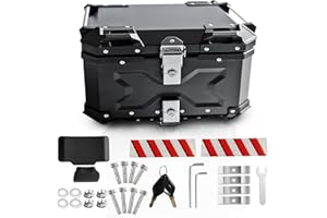 Donpida Universal Motorcycle Top Case,65L Motorbike Tail Box Trunk Tour Storage Carrier Case with Backrest, Security Lock and Handle for Helmet Luggage,Black