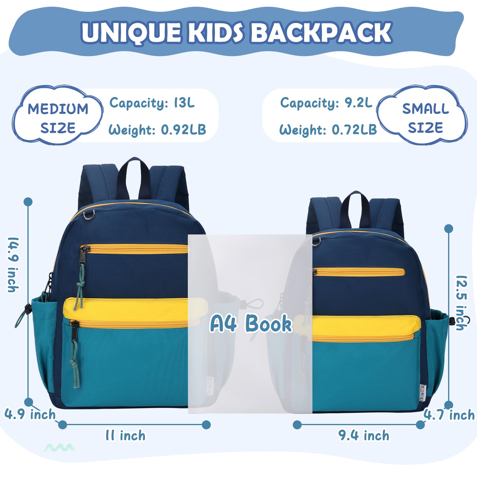 Chase Chic Rucksack Kinder,Kinderrucksack Jungen Mädchen für 5-8 Jahre,Wanderrucksack Schulrucksack mit Brustgurt für Kindergarten/Vorschule/Schule(Blauer-M) 2