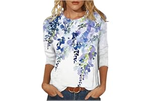 KICILVS Womens Tops 3/4 Sleeve Vintage Printed T Shirts 2024 Summer Fashion Tops Crew Neck T-Shirt Blouse