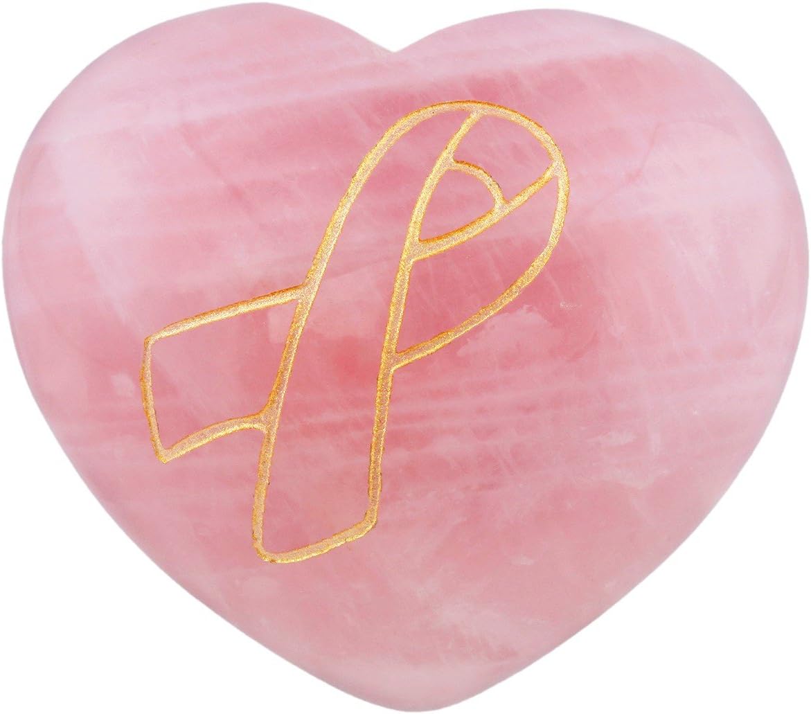 Indoor Fountains & Accessories - Rockcloud Healing Crystal 1.6 inches Rose Quartz with Ribbon Heart Love Carved Palm Worry Stone Chakra Reiki Balancing