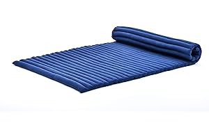 Leewadee - Foldable Floor Mattress - Japanese Roll Up Futon -Trifold Tatami Mat- Guest Floor Bed - Camping Mattress - Thai Massage Mat, Kapok Filled, 75 x 39 inches, Blue