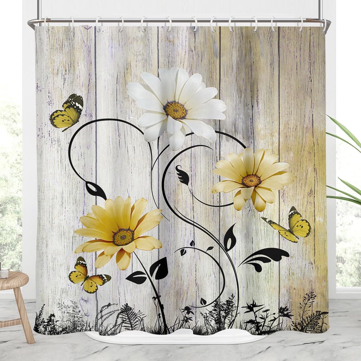 AAtter Yellow Floral Shower Curtain Standard Rustic