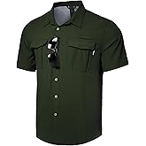 Haimont Men's UPF 50+ Short Sleeve Hiking Button Down Shirt | Quick-Dry Stretch, Mesh Back Vents, Rod Holder & Sunglasses Loo