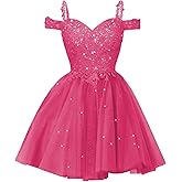 Sparkly Lace Applique Homecoming Dresses for Teens 2026 Short A-Line Puffy Glitter Tulle Formal Prom HOCO Dress