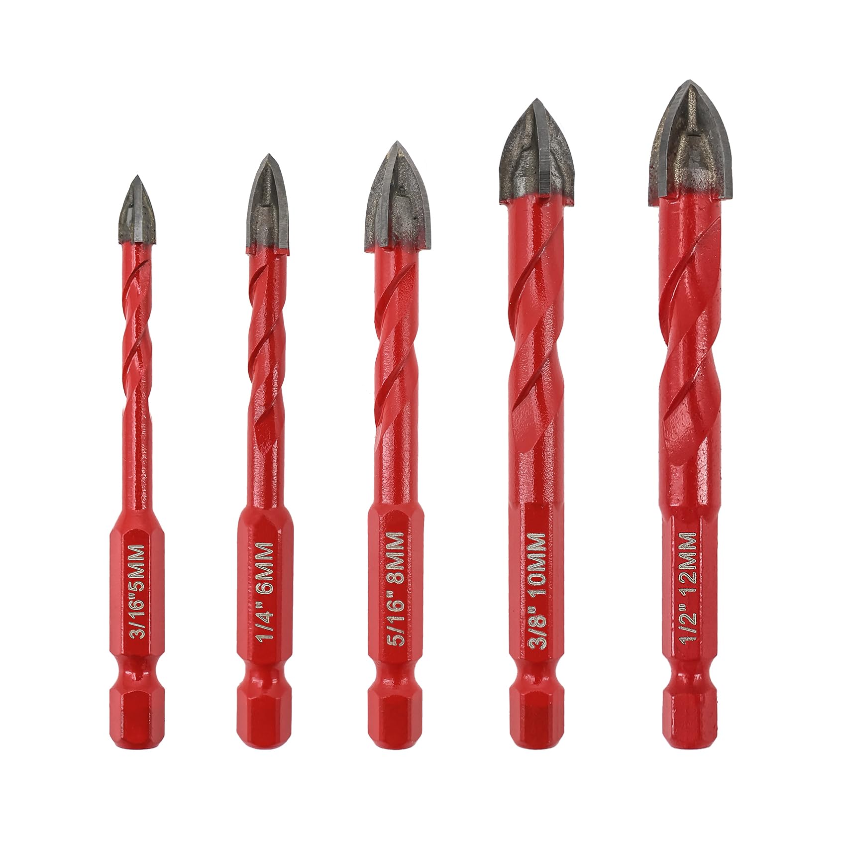 FOCSTOL Masonry Drill Bits Set - 5pcs 5/6/8/10/12mm Carbide Drill Bits Set with Quick Change Hex Shank for Wood Plastic Foam Tiles Softer Materials — image 1