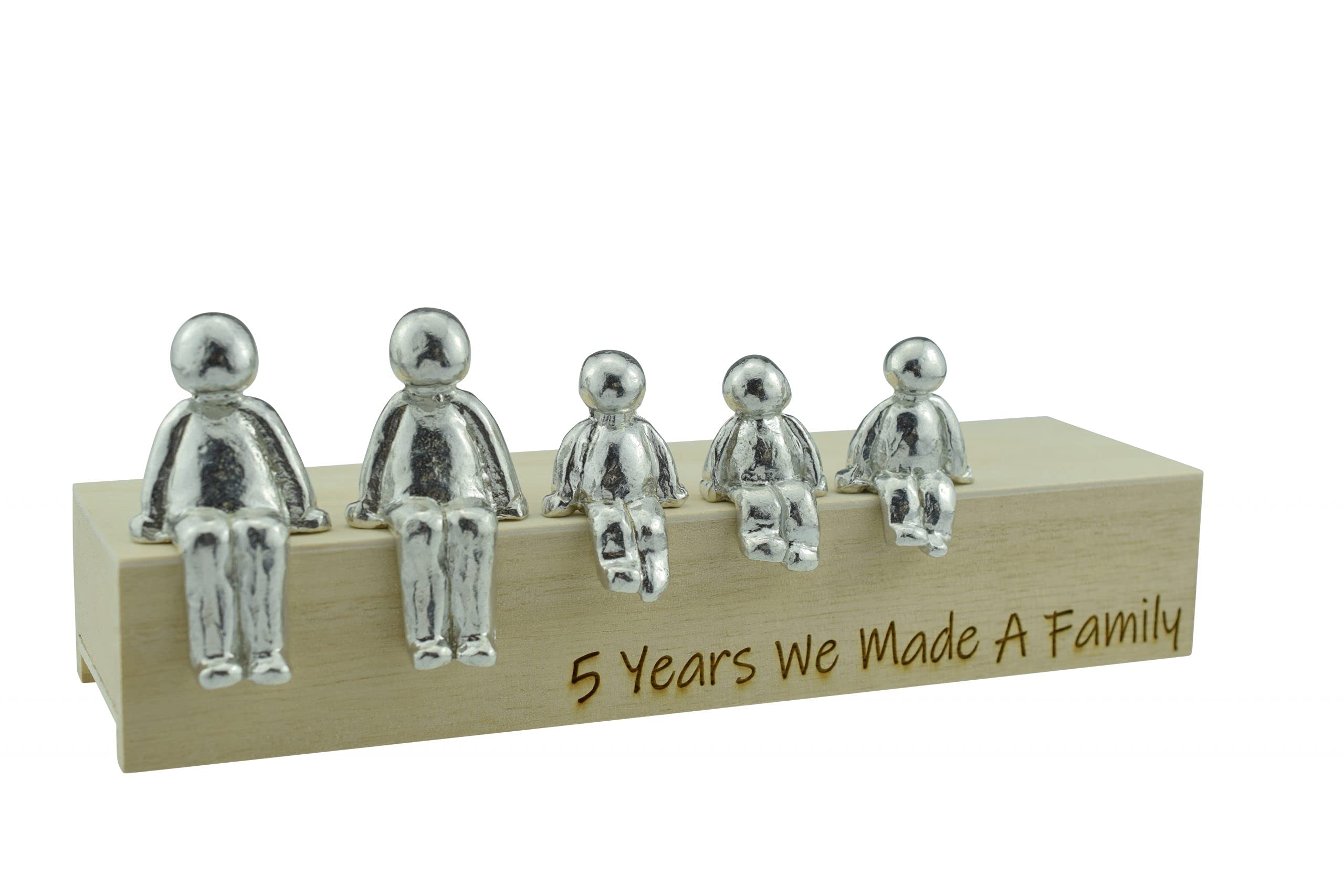 Pirantin 5th Anniversary Idea - 5 Years We Made A Family Metal Ornament - Choose Your Family Combination Box & Woodgrain May Vary(3 Children)
