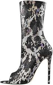 snakeskin peep toe booties