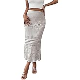 SHENHE Women's Crochet Skirt High Waist Hollow Out Knitted Elegant Stretch Maxi Skirt