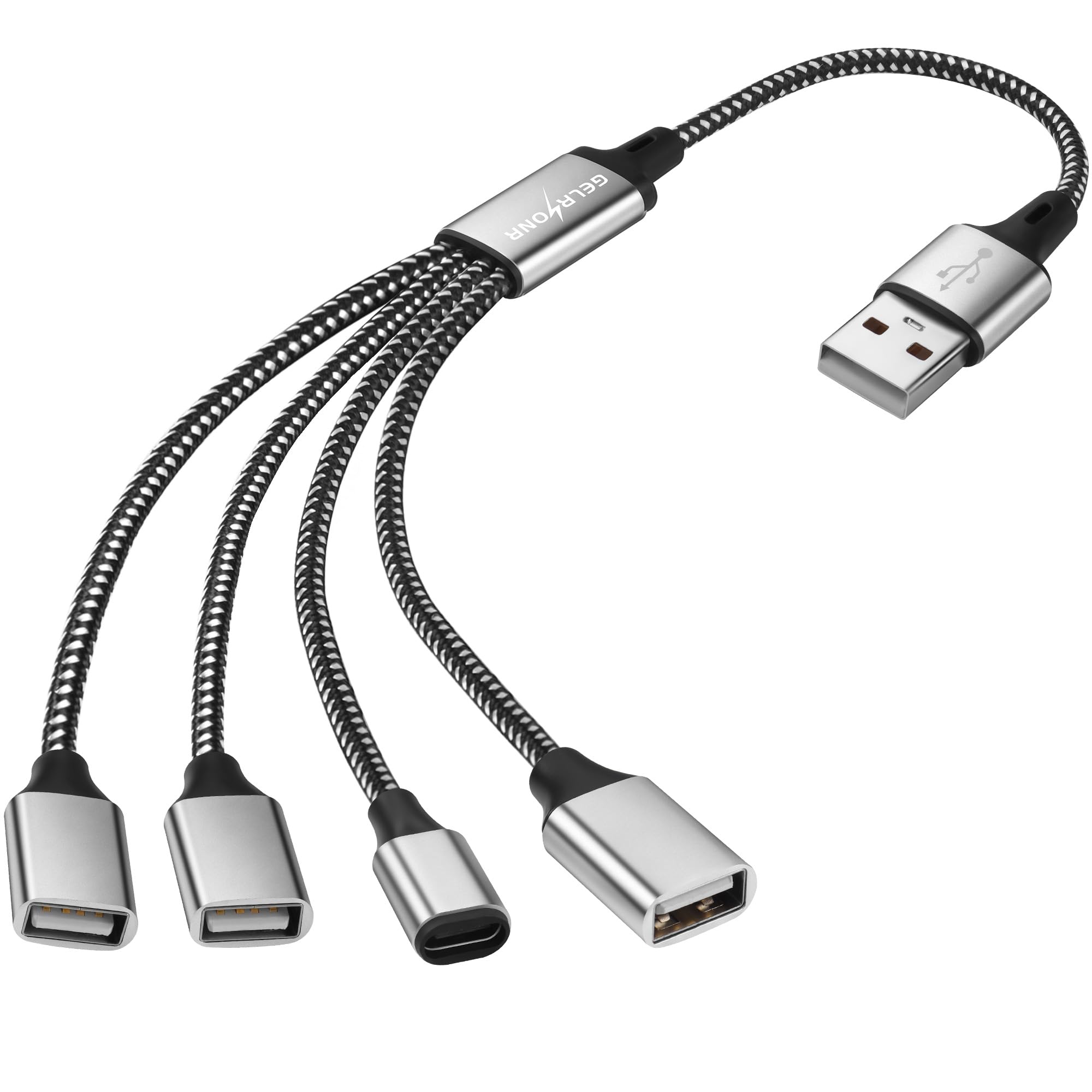GELRHONR USB Splitter Y Cable, Male to 2 Female Extension Cord, 2 Port for Printer/Keyboard/Flash Drive/Laptop/LED (1 to 4)