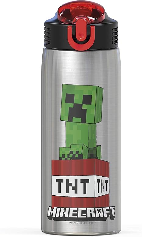 Amazon Com Zak Designs Mici V151 Zak Designs 27oz Minecraft 18 8 Stainless Steel Water Bottle With Flip Up Straw Spout And Locking Spout Cover Durable Cup For Sports Or Travel 27oz Minecraft Creeper Kitchen