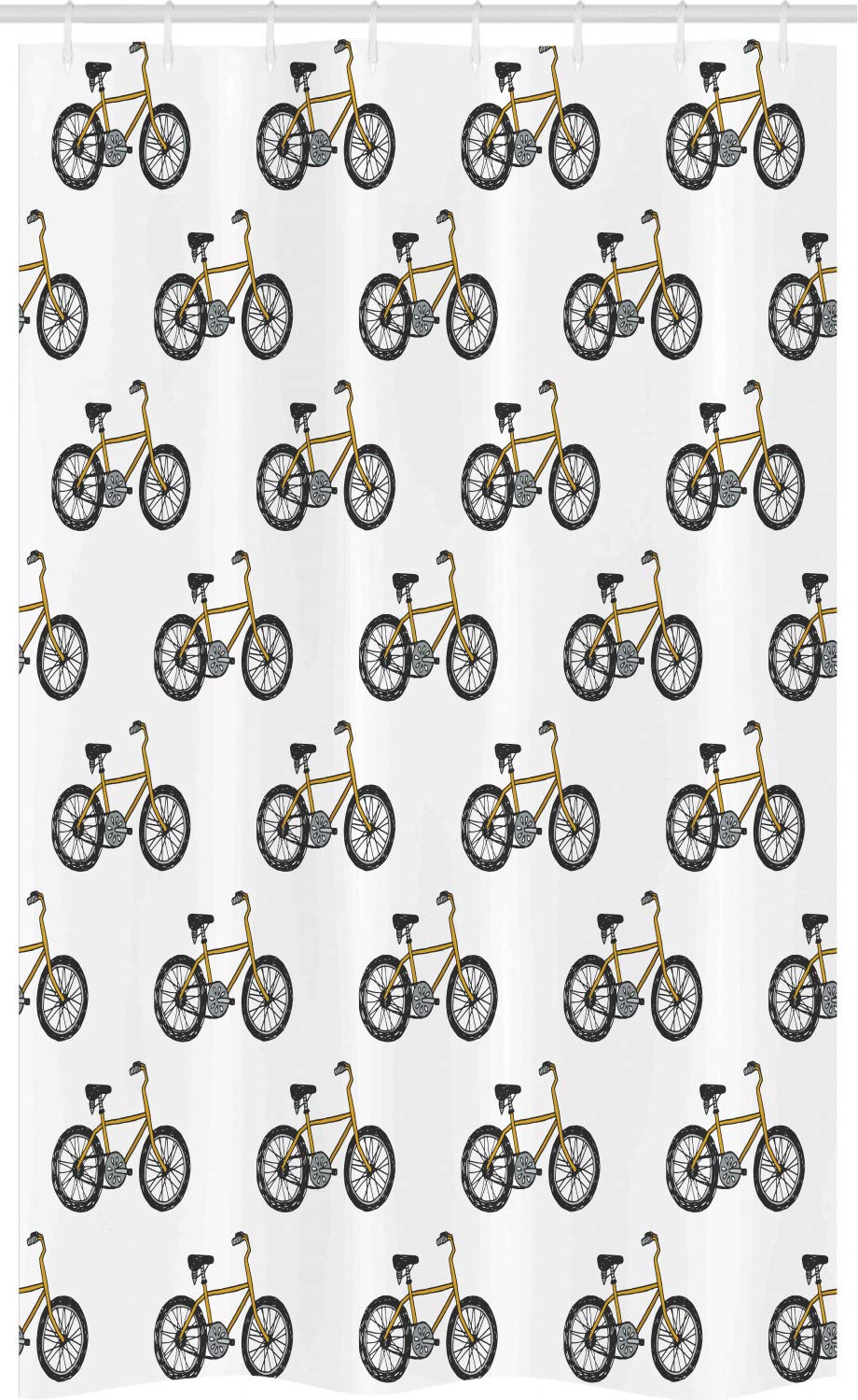 ABAKUHAUS Cartoon Stall Shower Curtain, Yellow Bicycle Pattern, Fabric Bathroom Decor Set with Hooks, 47" x 70", Mustard Black