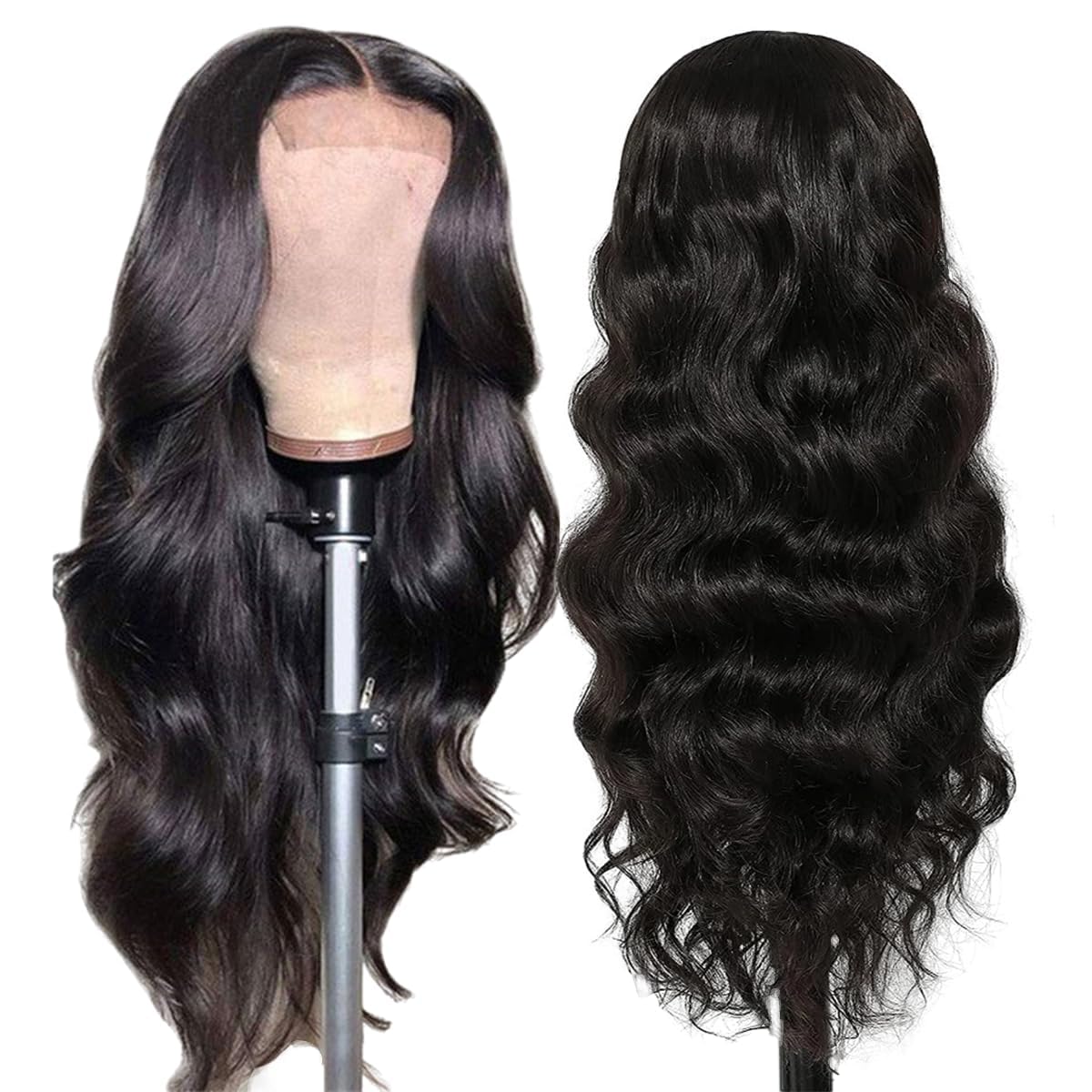 Photo 1 of Lace Front Wigs Human Hair Pre Plucked Body Wave Frontal for Women Daily Use Natural Black 26inch