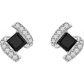 18K White Gold Plated Sterling Silver Square Princess Cut Cubic Zirconia Stud Earrings for Women Square Diamond CZ Stud Earrings for Women Hypoallergenic