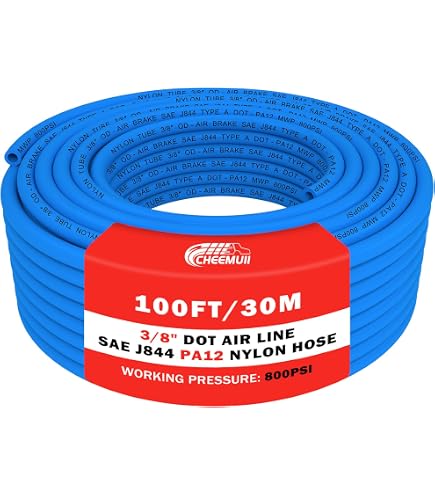 Tuyau à Air Comprimé Polyuréthane Renforcé 1/4" X 3m Rouge - Raccord Rapide 1/4", Limiteur De Courbure, -53°C à +121°C - 6