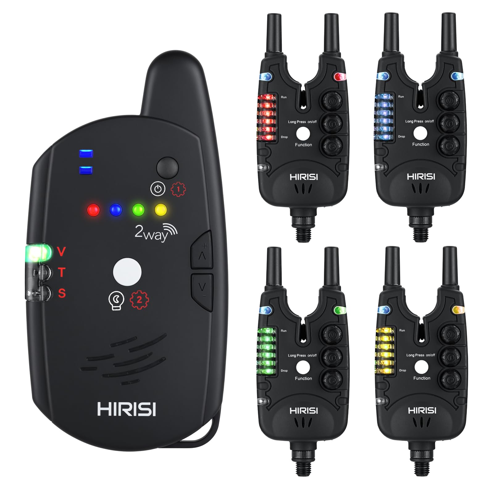 Hirisi Tackle Carp Fishing Bite Alarm with Remote Control (Radio Receiver), with Night Light, Adjustable Sensitivity, Volume and Tone. Bite Alarm Set. (FBA-S8-4)
