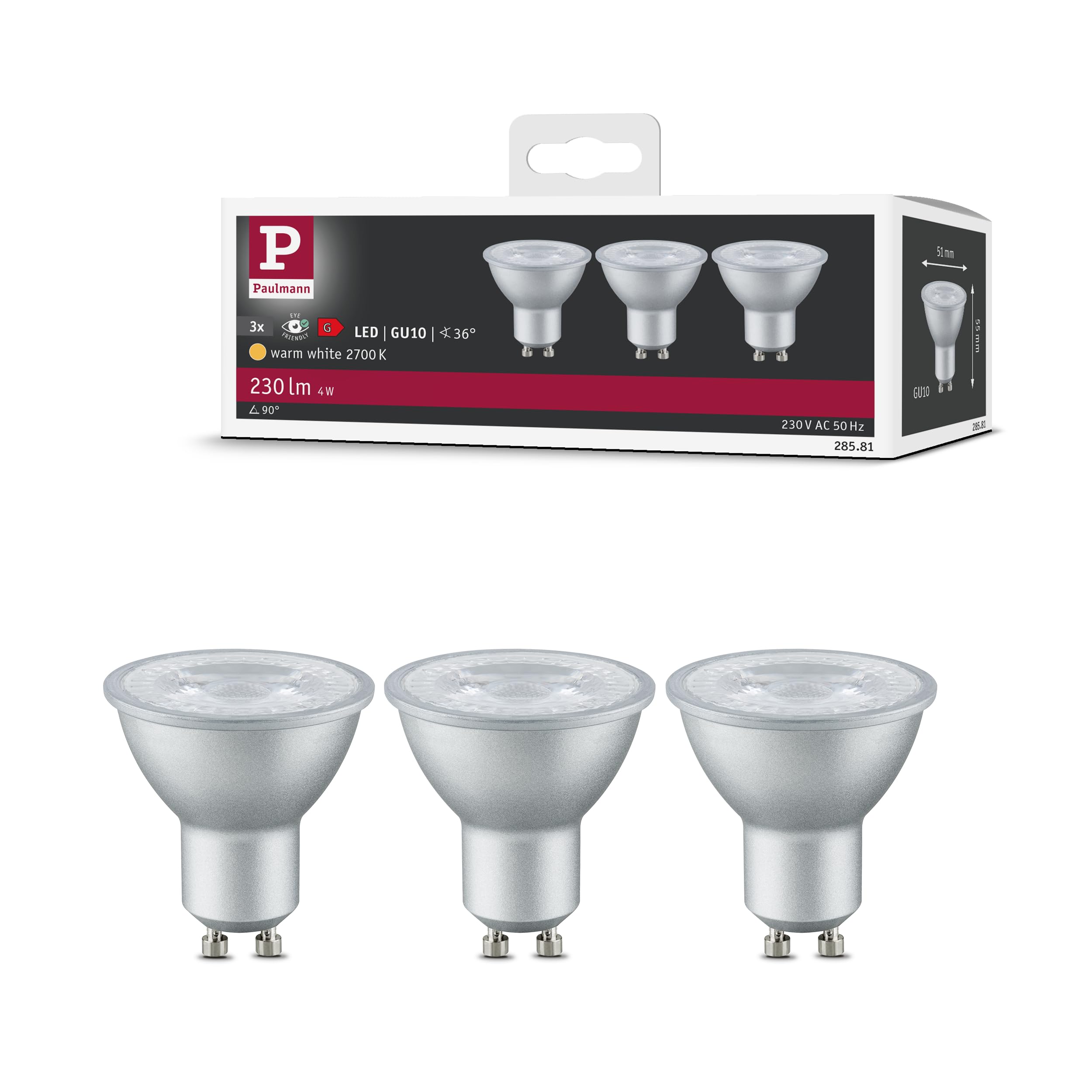 Paulmann 28581 LED lamp Reflector lamp 3x4 watt lamp Aluminium Bulb Illumination 2700 K GU10