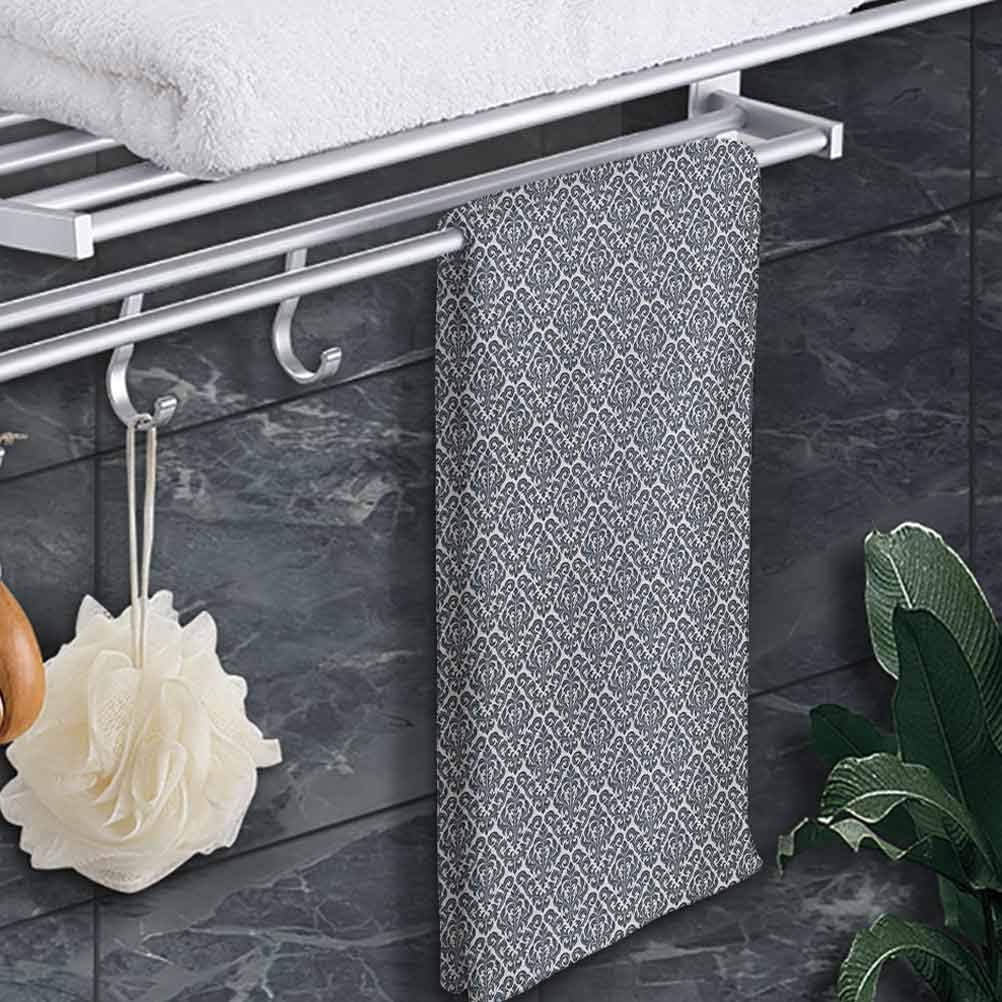 prunushome Premium Face Towels Damask Ultra Soft Hand Towels Monochrome Revival Pattern Natural Inspiration Organic Foliage Victorian for Bath, Hand, Face, Gym and Spa Cream Charcoal Grey 14"x14"