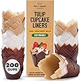 Tulip Cupcake Liners, Muffin Liners for Baking by Baker’s Signature 200pcs of Parchment Paper Cups Cupcake Wrappers – Perfect Size, Sturdy, Greaseproof & Easy to Use – Beige White Brown